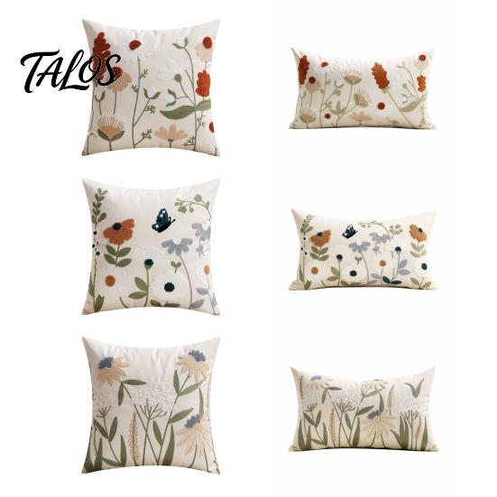 Flower Pattern Cushion Cover Floral Embroidered Cover, Decorative Throw Pillow Spring Home Refresh Decor Farmhouse for Living Room Sofa Couch