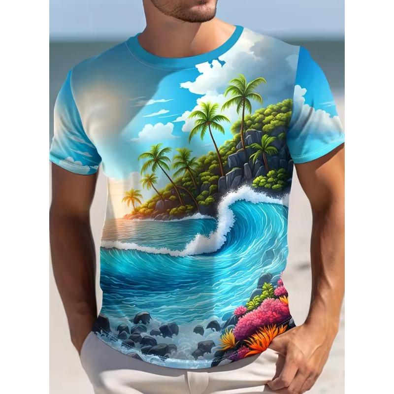 

Hawaiian Men s Crew-neck T-shirt Summer Outdoor Vacation Men s Casual Short-sleeved Top Beach Party Men s Daily Fashion T-shirt S