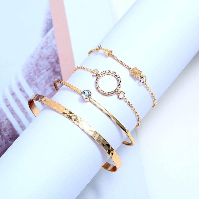 

Тренд, универсальный простой круг, аксессуары со стрелками, комбинированный браслет из четырех частей, модный комплект браслета золотой