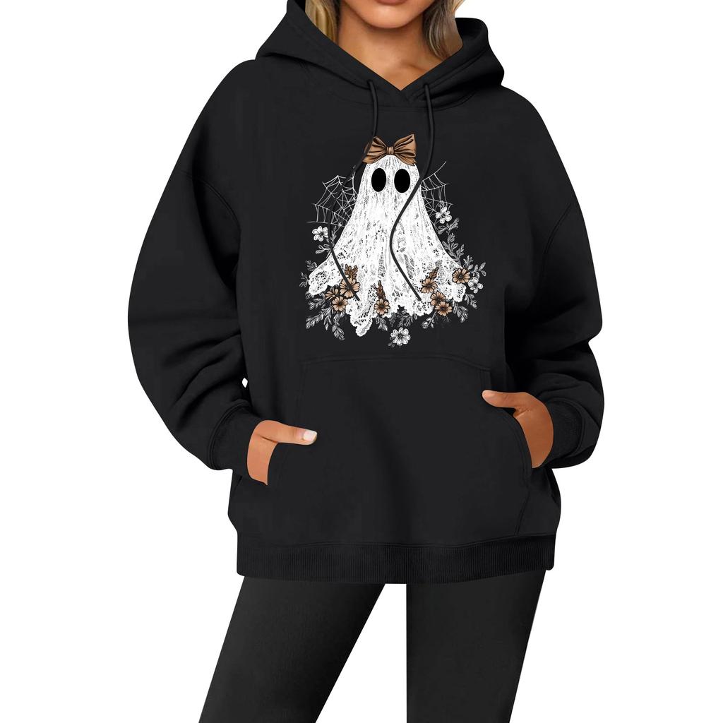Women's Casual Fashion Solid Color Rugby Print Long Sleeve Hooded Sweatshirt Top