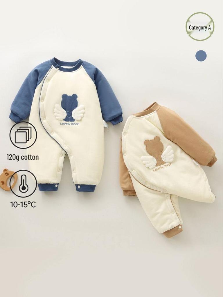 120g Thick Quilted Unisex Newborn Jumpsuit: Warm Cotton Autumn/Winter Baby Crawling Outerwear