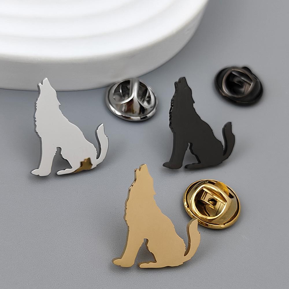 Howling Lonely Wolf Gold-plated Badge, Women's Anti-exposure Buttons, Suit Lapel Pin, Collar Brooch, Formal Accessories