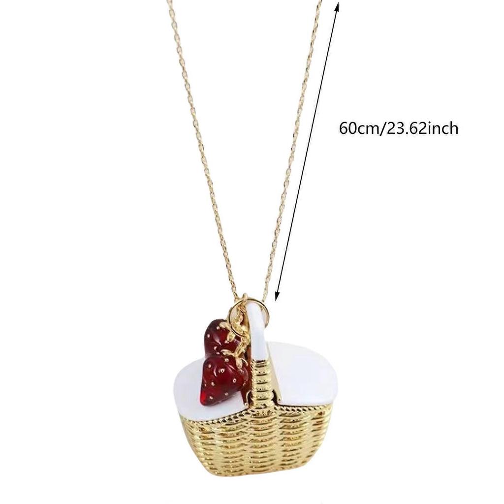 Colorful Strawberry and Basket Pendant Necklace Stylish Clavicle Chain Fashionable Neckchain Accessories for Women