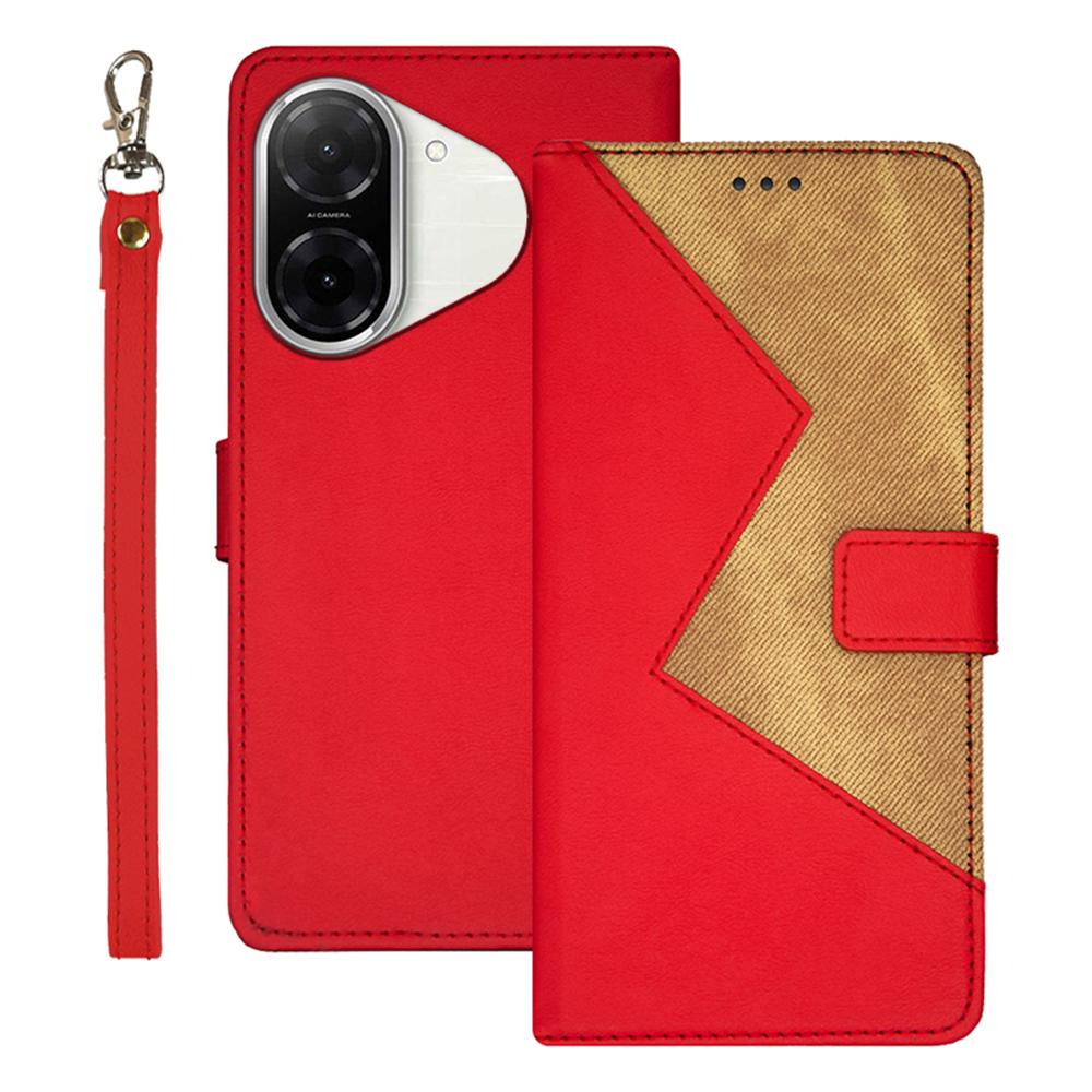 IDEWEI For Xiaomi Redmi A5 4G (171.7mm)/Poco C71 4G Case Card Slots Splicing Color Leather Phone Cover with Wrist Strap