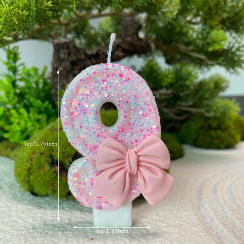 

1 шт. Розовая свеча в форме банта с креативной цифрой - уникальная свеча для обратного отсчета до дня рождения для праздничного декора - идеально подходит для вечеринки по случаю дня рождения Nine