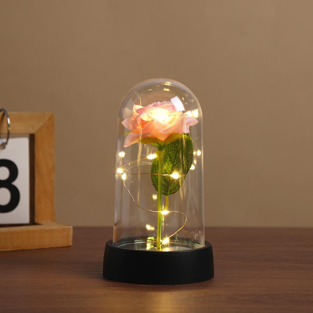 Acrylic cover with lamp eternal flower desktop simulation rose ornament birthday holiday night light gift