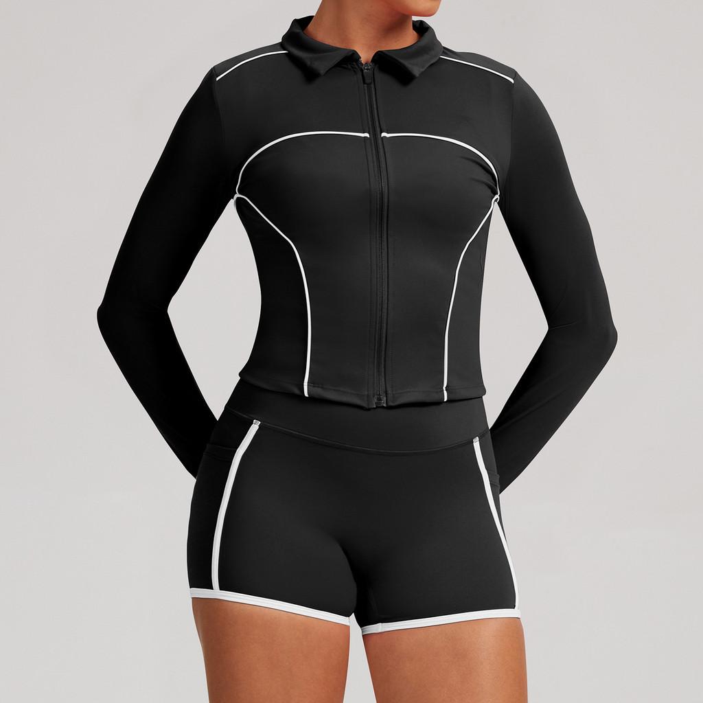 Athletic Womens Colorblock Yoga Jacket With Breathable Nylon Spandex For Running And Fitness