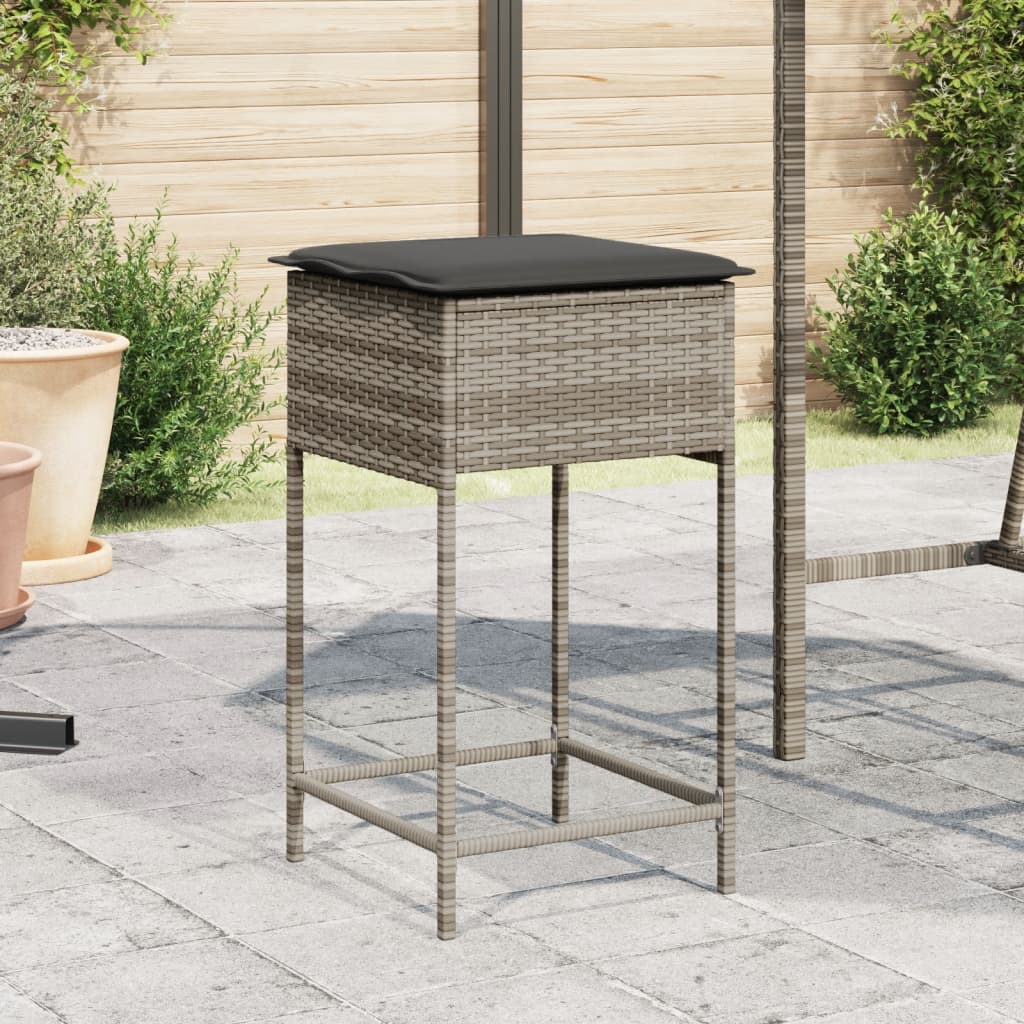 vidaXL Garden Bar Stool with Cushions 2 pcs Grey Poly Rattan