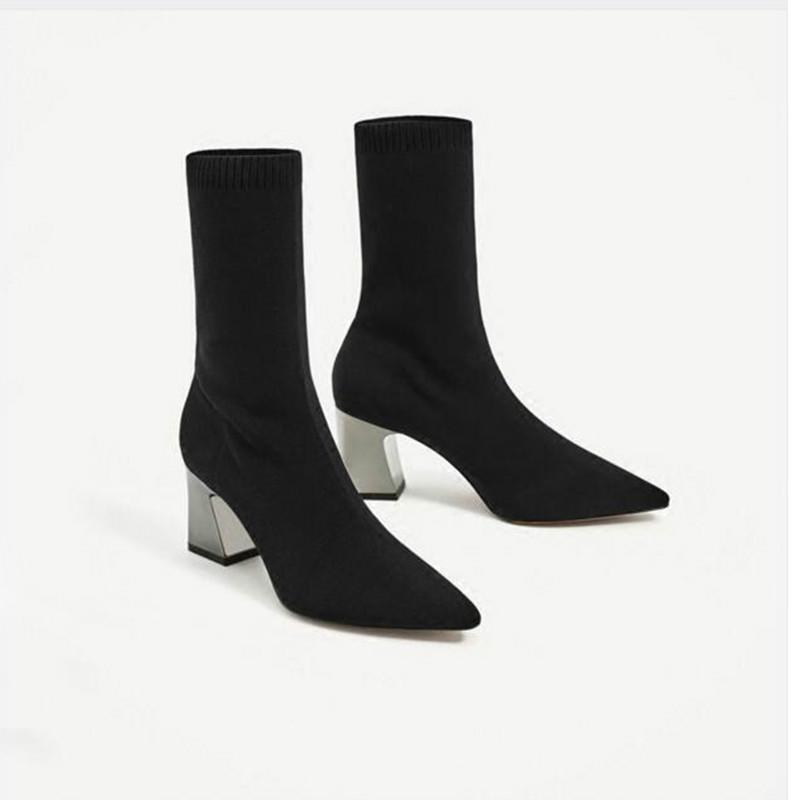 Women Mid Calf Boots Sequin Pointed Toe Stiletto Heels Sewing Flock Elegant Party Shoes Women Mid Calf Boots Sequin Pointed Toe Stiletto Heels Sewing Flock Elegant Party Shoes