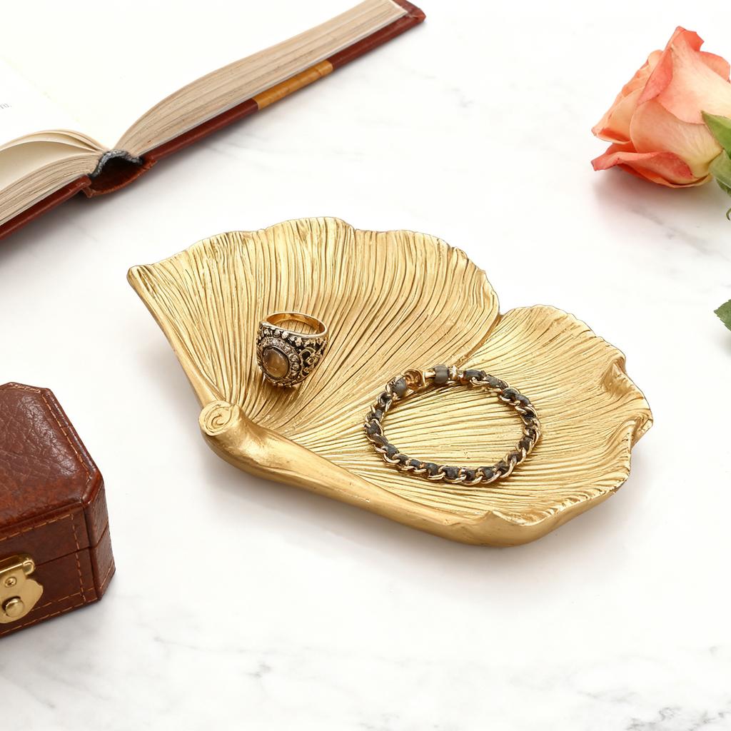 Nordic Golden Leaf Resin Tray for Keys Watches Storage Jewelry Organizer Home Entrance Decoration
