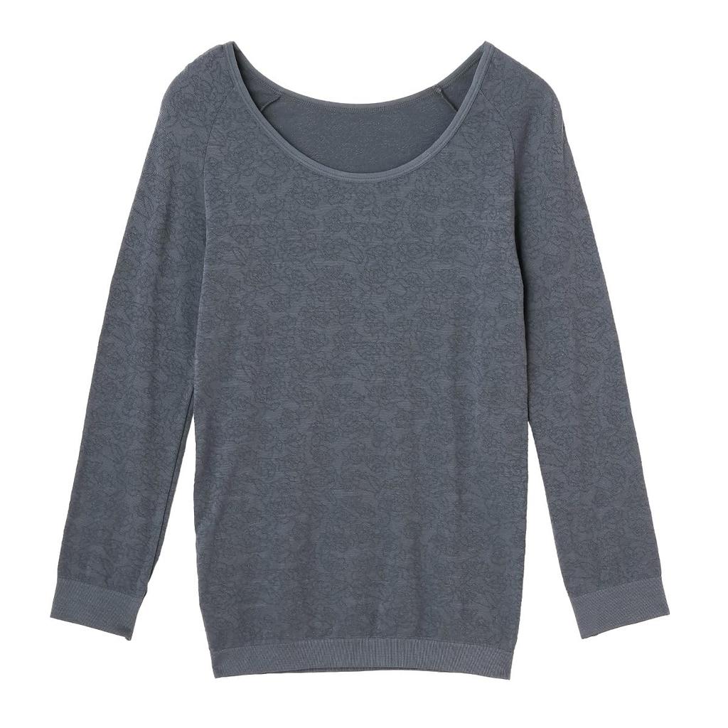 Atsugi Casual Wearable Line Rose Sleeve Warm Urban Gray Women's Tights, Pattern, 3/4 Innerwear, U-Neck, 48764NS,