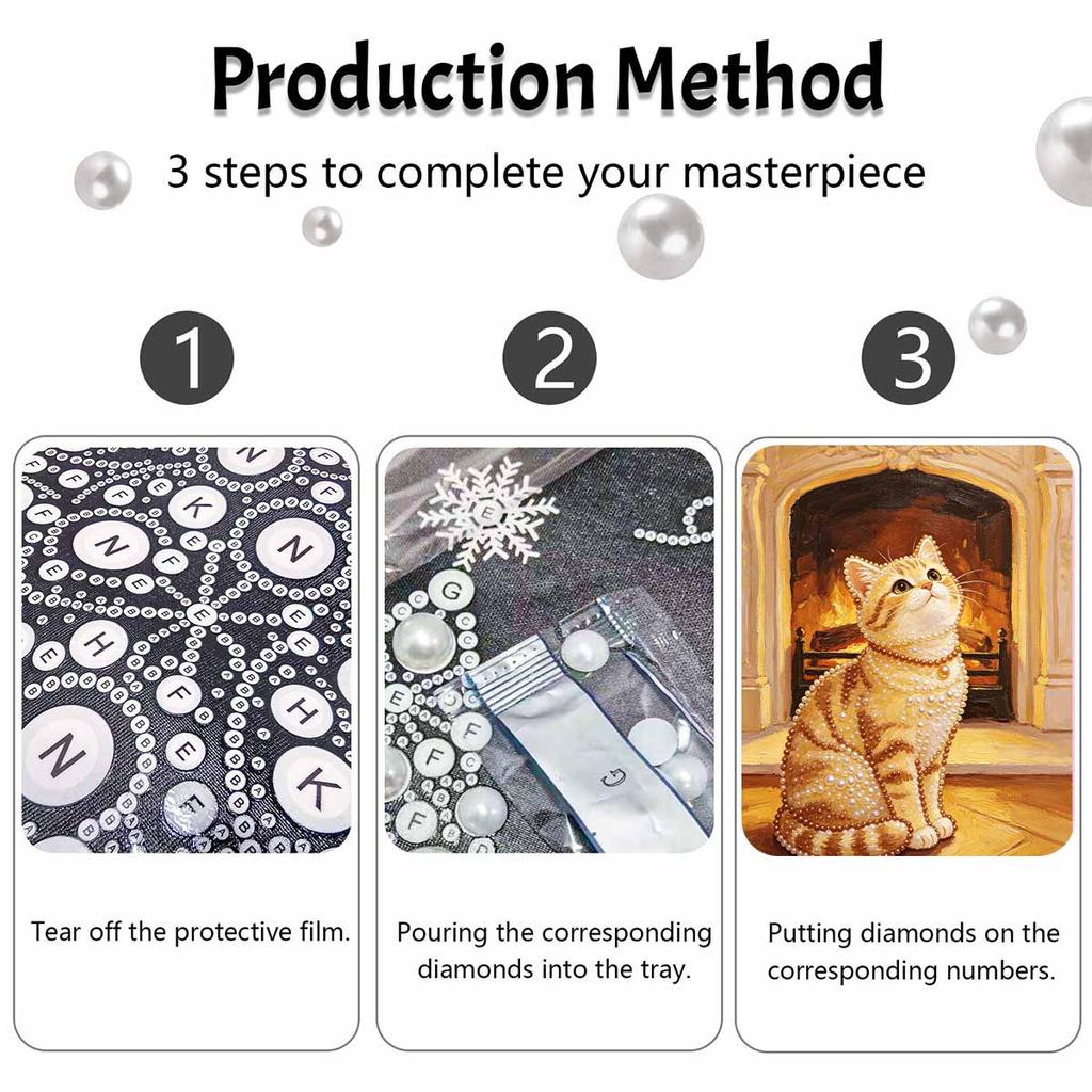 5D Pearl Kit Pearl Cat Cozy Fireplace Design DIY Enamel Art for Living Room Bedroom Wall Decoration Handmade Gift