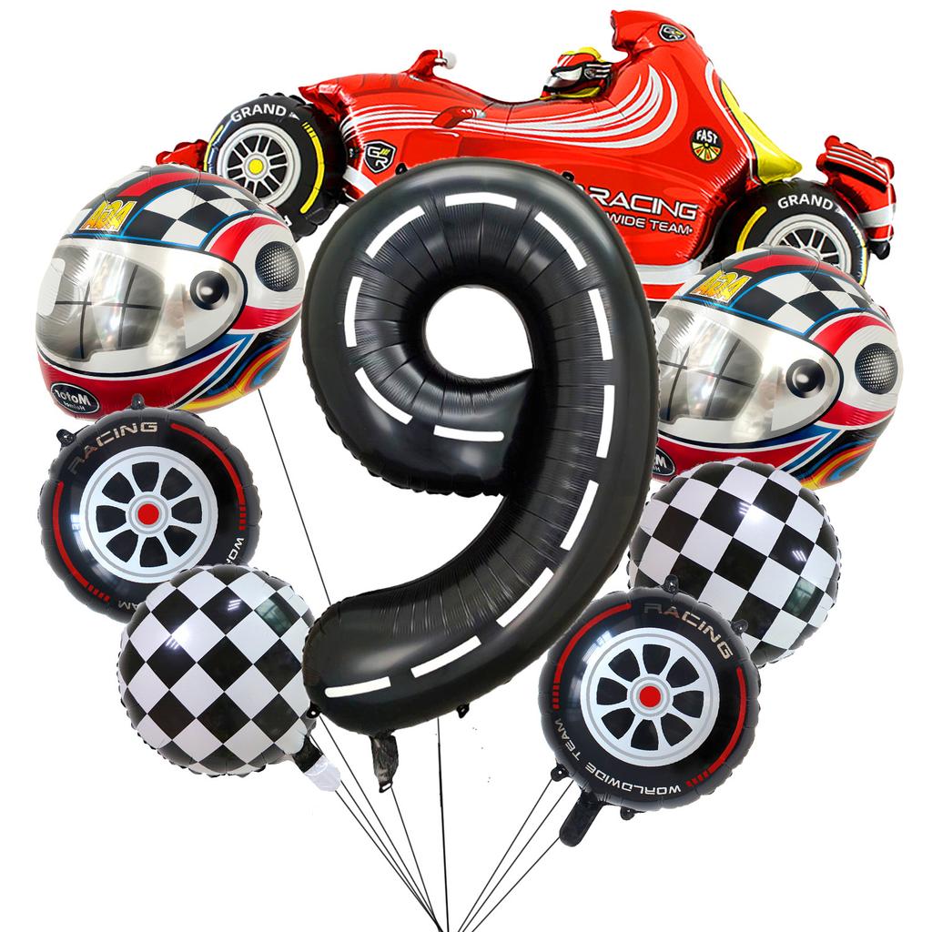 Racing Helmet Aluminum Film Balloon Set 40 Inch Black And White Digital Children'S Birthday Party Scene Decoration