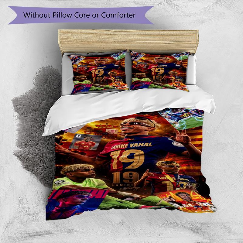 Lamine Yamal Football Graphic Bedding Set,Cozy Bed Linen for Teen Boys Bedroom Decoration,Perfect Birthday Gift,Washable Duvet Cover with Pillowcases,