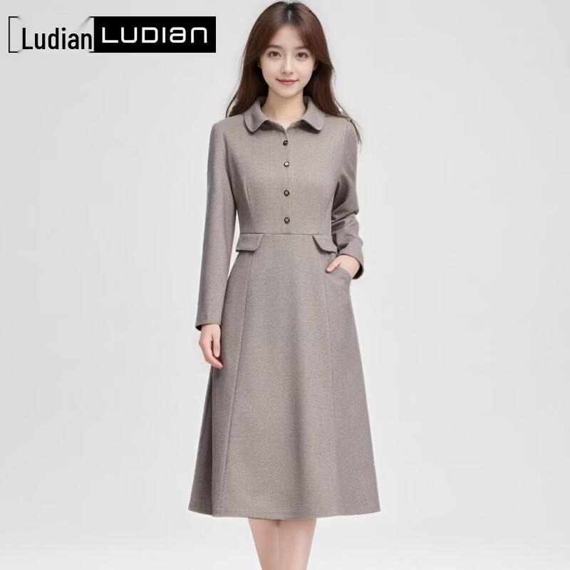 LUDian Women's Elegant Blazer Collar A-Line Dress