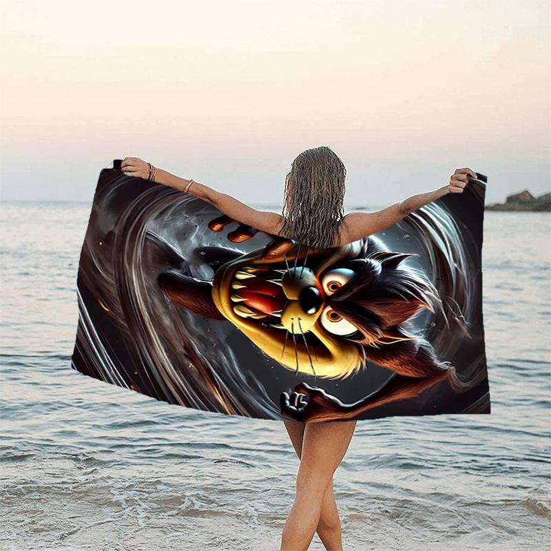 1pc Taz3 Beach Towel, Beach and Seaside Swimming Pool Equipment, Fashion Pattern, Rectangular, Travel Essentials