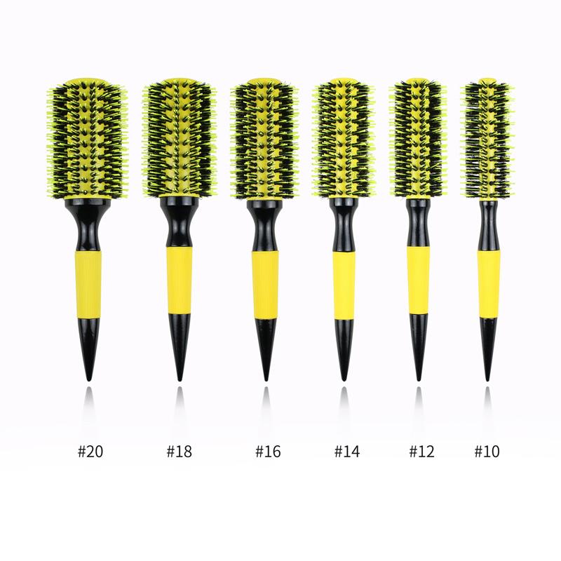 yellow bristle aluminum tube heat conduction rolling comb Tip tail handle styling comb Fluffy styling curly hair