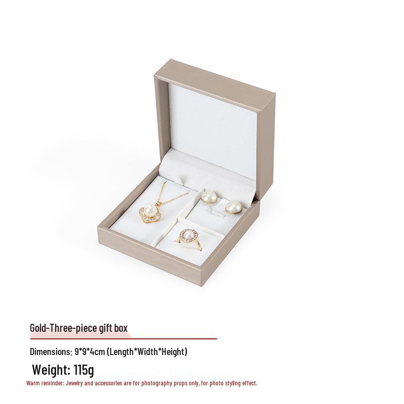 Exquisite Brushed Leather Right-Angle Jewelry Box - Small Three-Piece Set for Earrings, Rings, and Necklaces