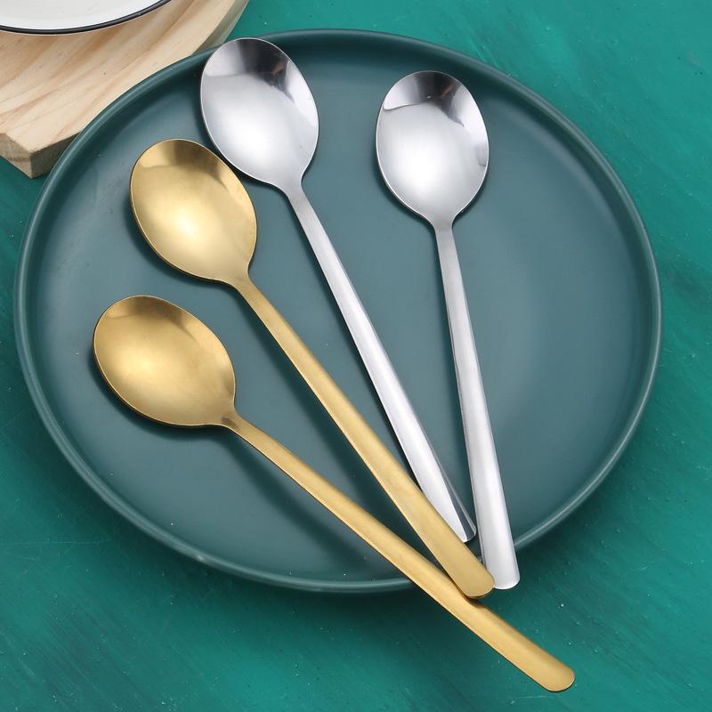 Long Handle Stainless Steel Korean Spoon - Coffee Stirrer, Dessert, Rice, Household, and Ladle Spoon