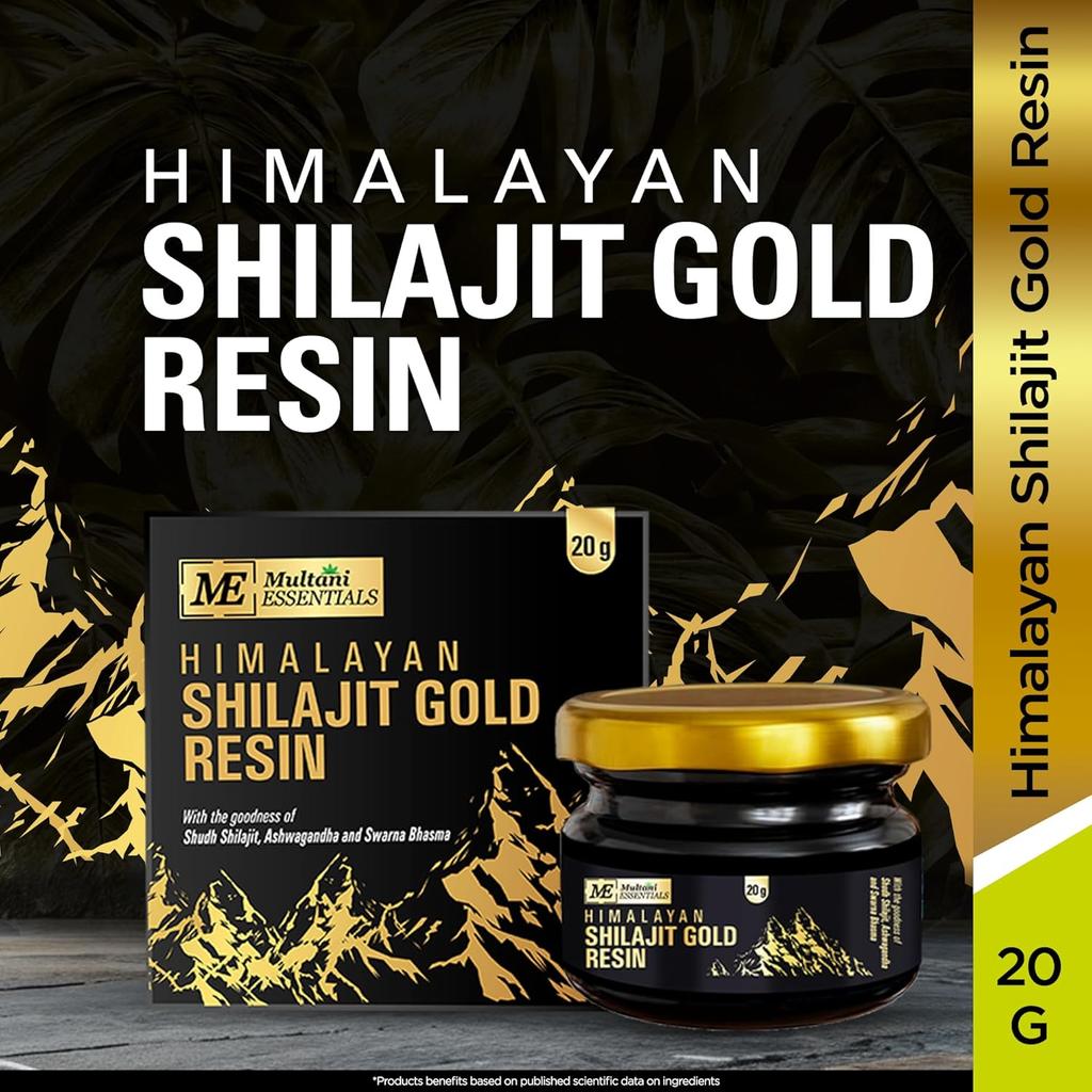 Multani Essentials Himalayan Shilajit Gold Resin 20g 1 Pack Ayurvedic Resin Blend with Herbs & Gold Extract Vitality Support