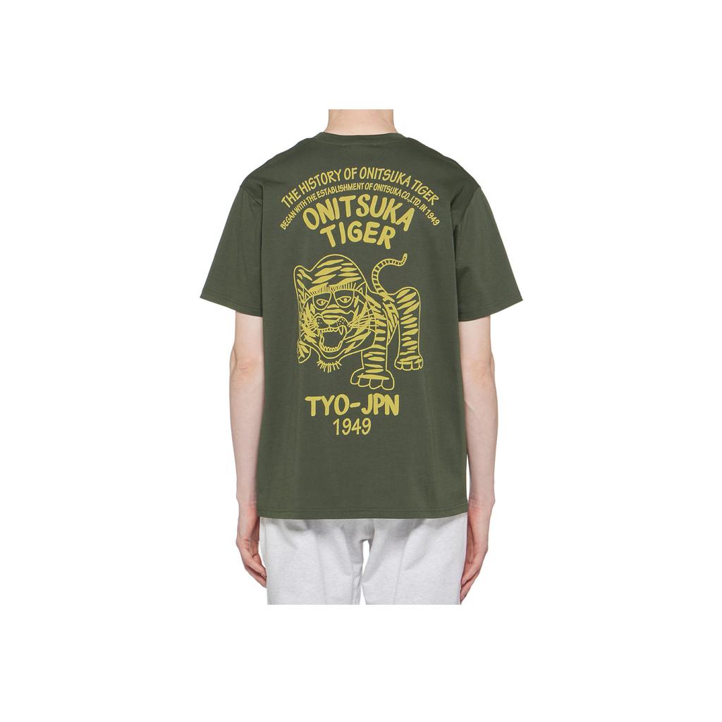 ONITSUKA TIGER Letter Print Animal Pattern Comfortable Breathable Round Neck Short Sleeve T-Shirt Unisex Tops Green 2183B150-300