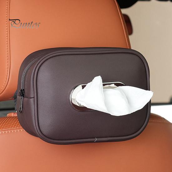 Car Tissue Holder Storage Box Zipper Closure Solid Color Easy To Clean Hanging Paper Towel Storage Box Car Interior Decor