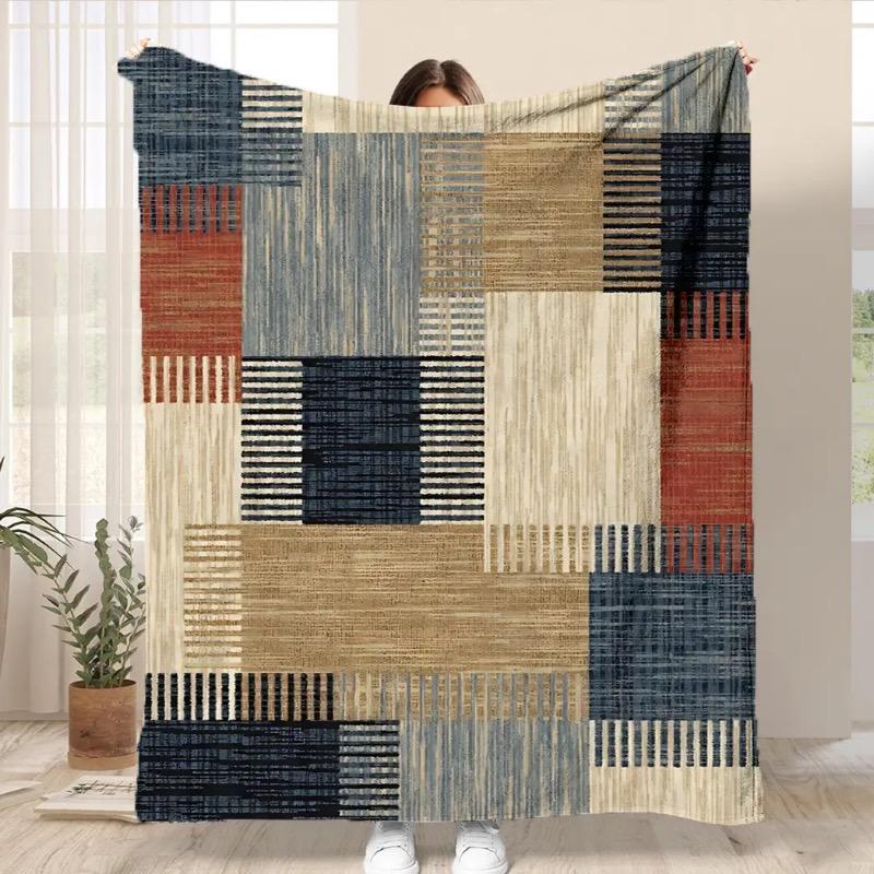 

1 piece of comfortable Bohemian style flannel blanket - soft warm machine washable multi colored patchwork design 30x40in