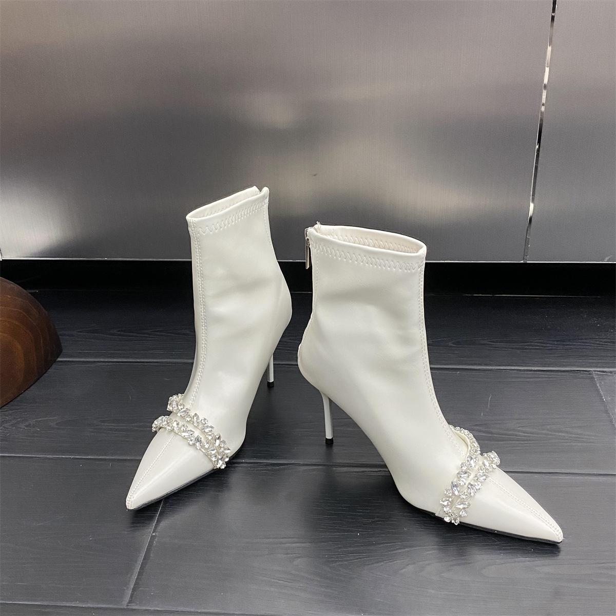 

Сексуальные сапоги Spice Girls с острым носком и стразами, темпераментные ботильоны и ботильоны 2024 года, модные сапоги на шпильке с французской молнией сзади 39