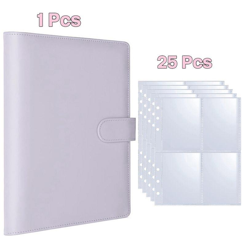 A5 Notebook Photocard Binder 25pcs Page(4 Grids)  PU Leather Loose Leaf Organizer Photo Binder Book Kpop Photo Albums Idol Cards