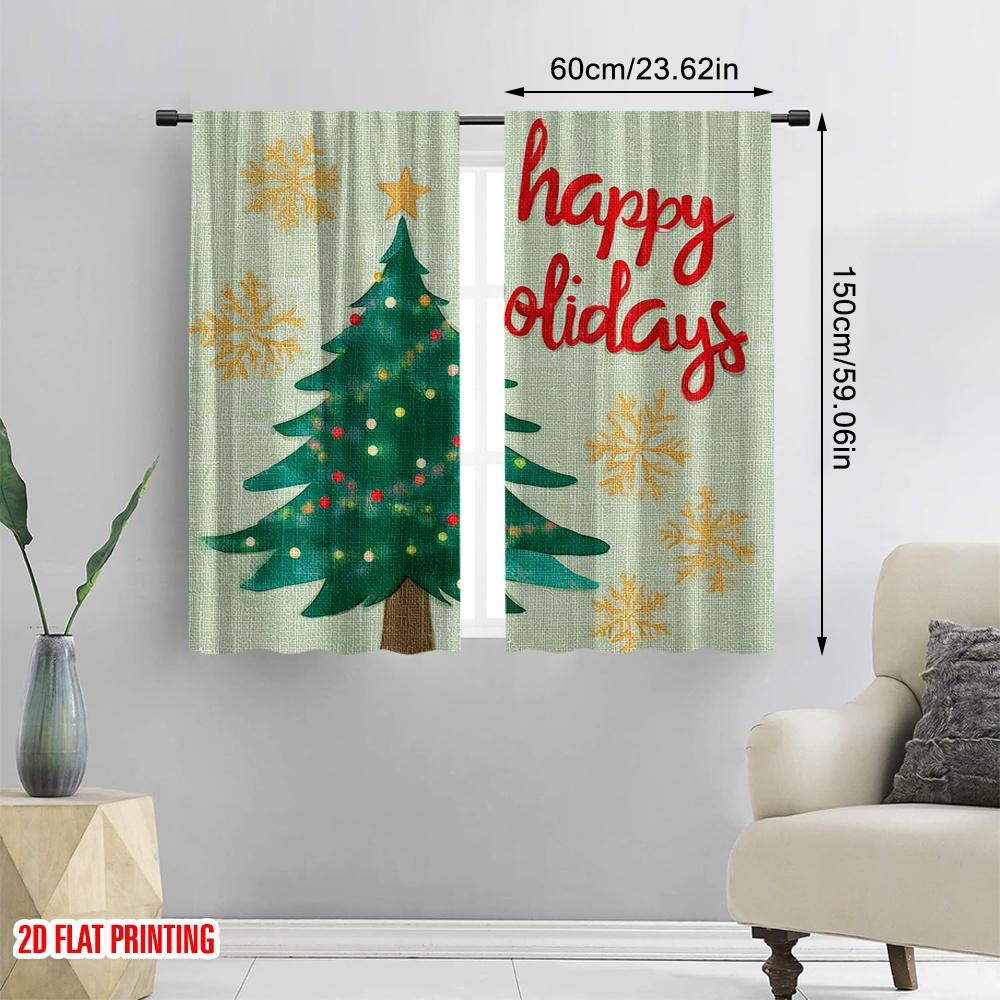 2pcs,2D plane printing Curtains Buffalo Plaid and Tree Versatile Fabric (without rod) Decorations Outdoor Perfect for Bedroom,