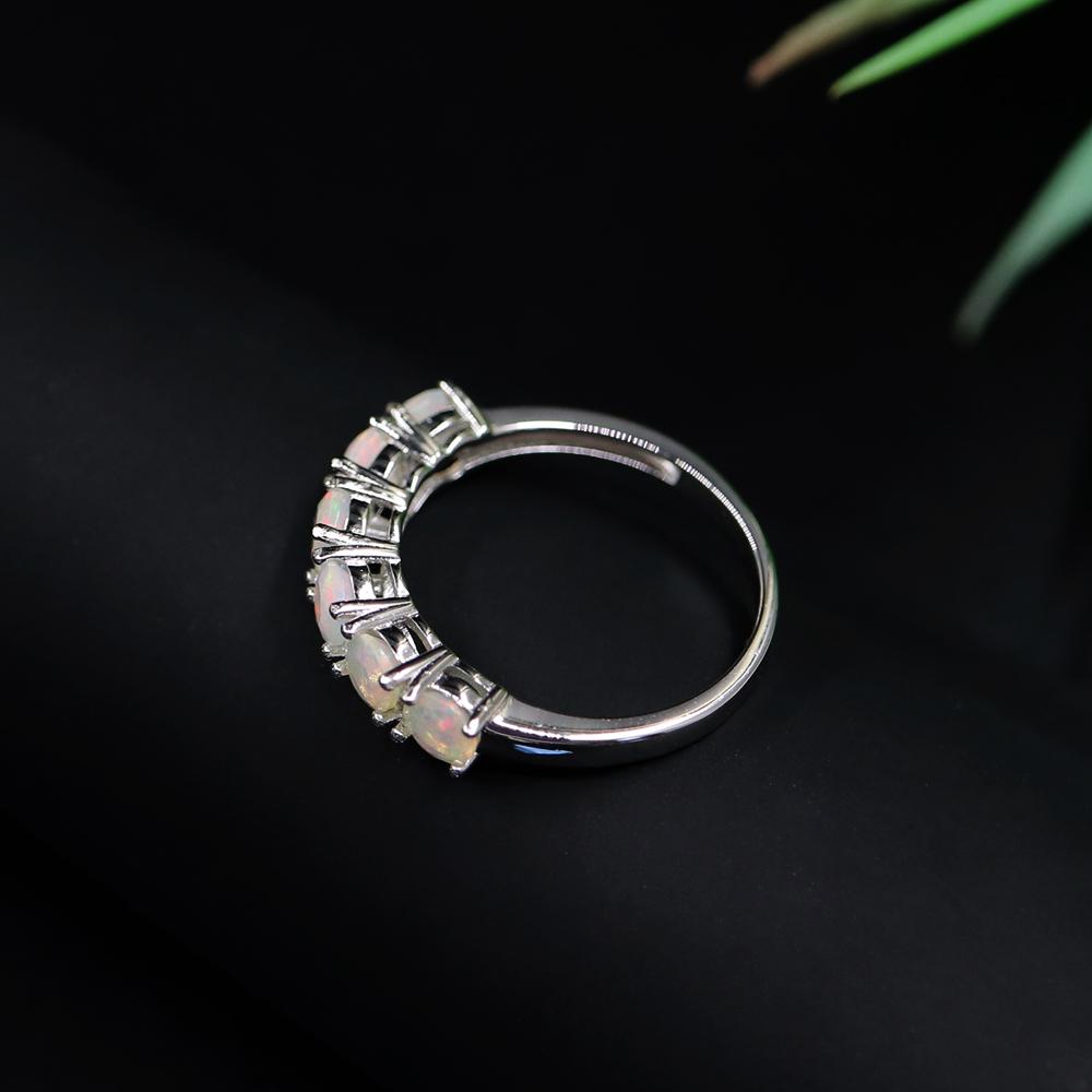 925 Sterling Silver Ring Natural Opal Rd 5.0mm 5 Pcs 2ct Gemstone Classic Simple Ring for Women Nice Gift