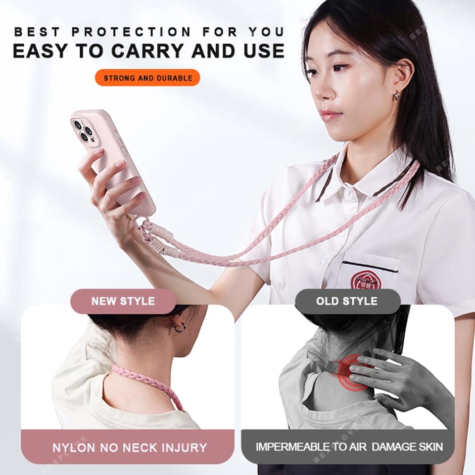 Silikonový kryt s tekutým popruhem pro iPhone 16E 16 14 15 Plus 12 13 Mini 11 16 Pro X XR XS Max SE Soft kryt na šňůrku na krk