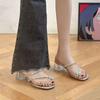 French Thick-heeled Sandals for Women To Wear 2025 Summer New Rhinestone Cool Slippers Versatile Toe Two Sandals