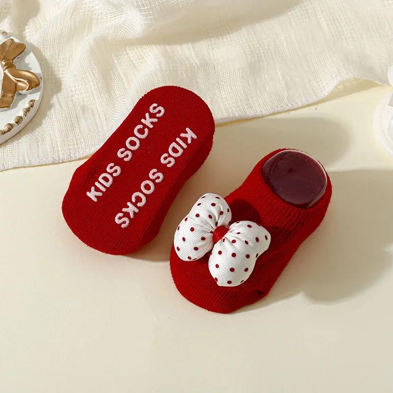 Baby Socks Christmas New Year Newborn Infant Flower Bow Ankle Socks Anti Slip Rubber Soles Baby Girl Indoor Floor Socks