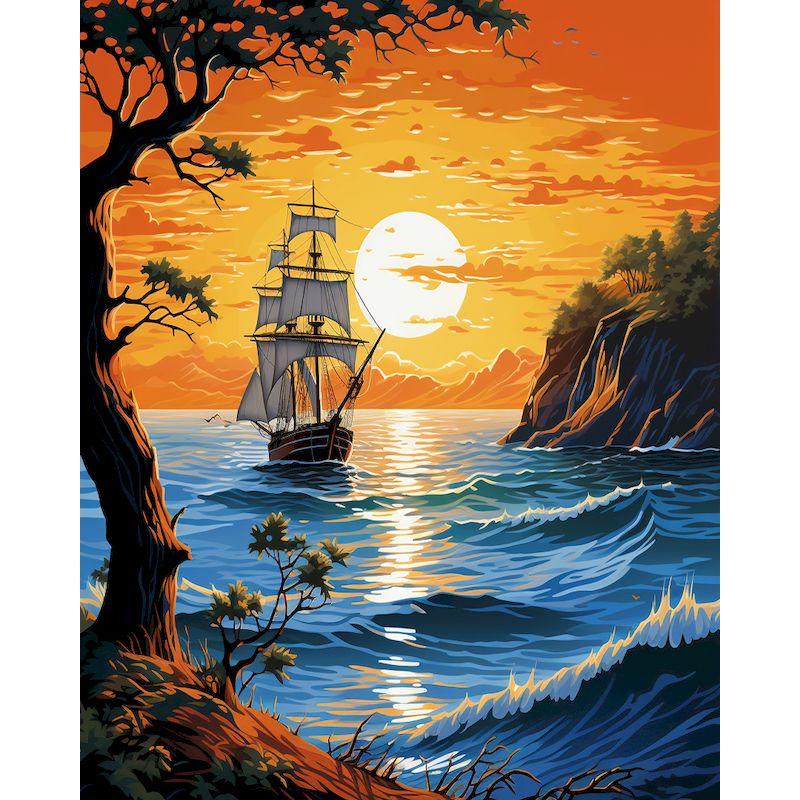 CHENISTORY Hand Painting Sailboat In Bedroom Living Room Landscape Painting By Numbers Kit DIY Artwork Canvas Home Decoration
