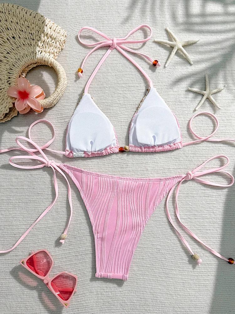 Sexy Swimwear Women Bikini Set Neck-mounted New Lace Up Two-piece Split Summer Swimsuit Holiday Beachwear Bikinis