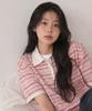 Sayu Striped Biscuit Collar Short Sleeve Tee Dusty Pink