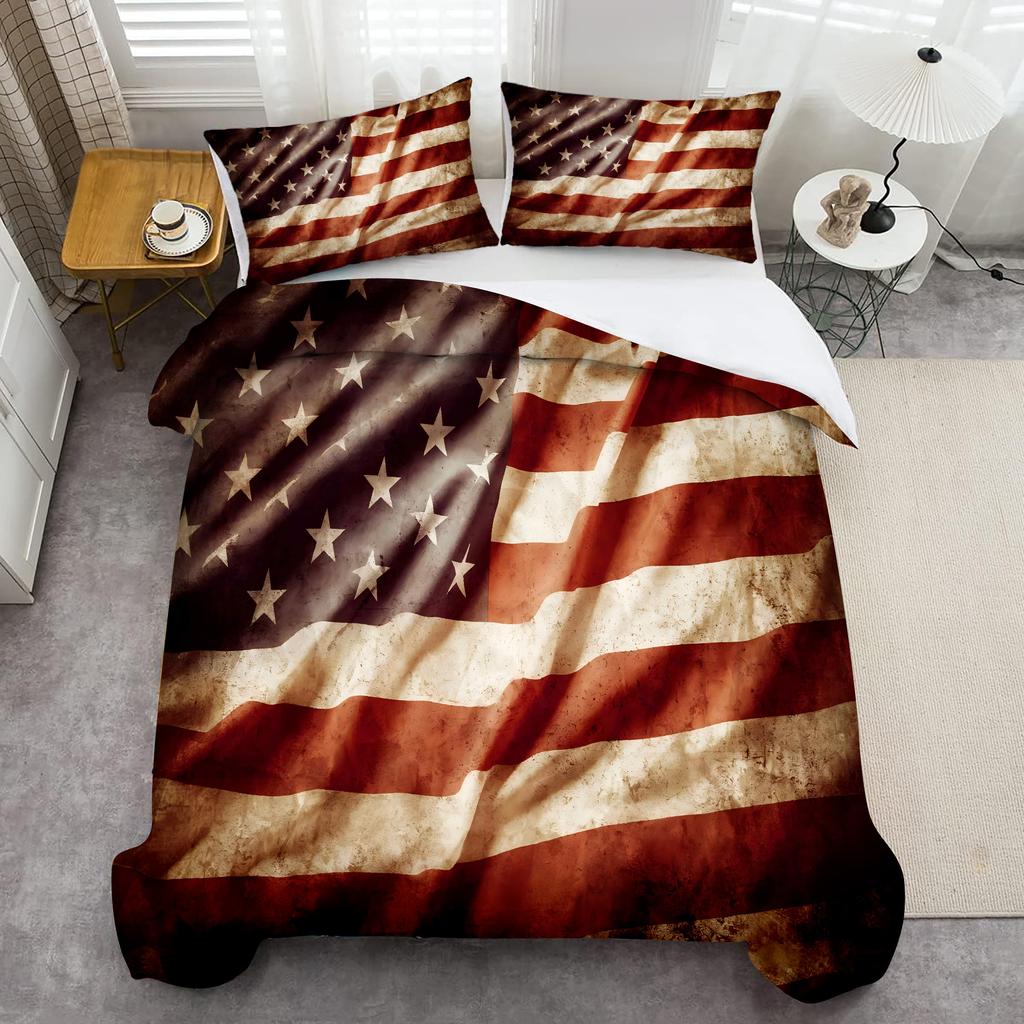 American Flag Pattern 3D Printed Duvet Cover Set Creative Retro Style Bedding Set Polyester Soft Comfortable Quilt Cover Set