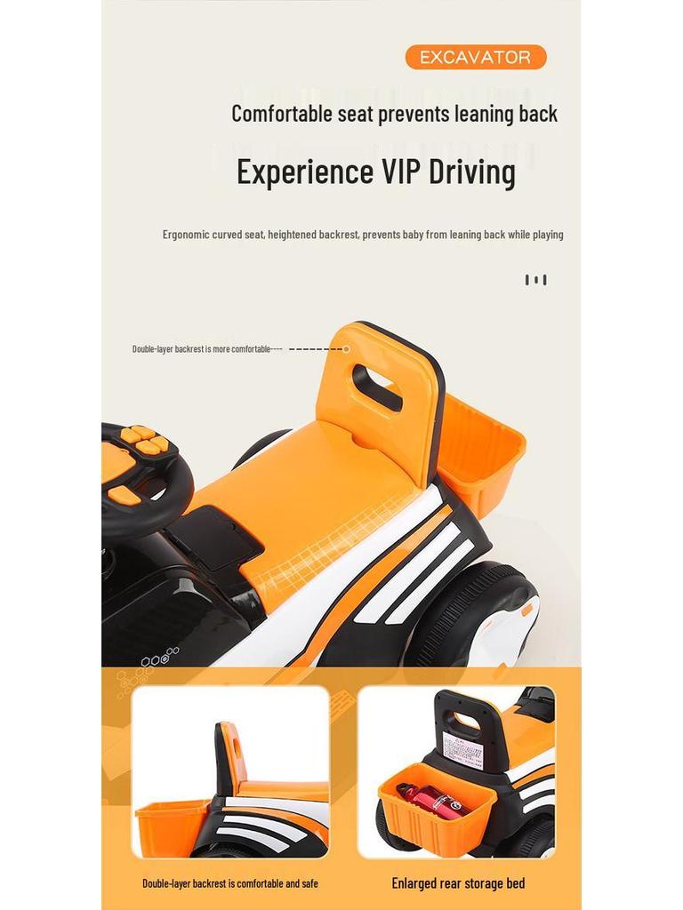 Children's Rideable Electric Excavator Toy Car with Music and Pedals