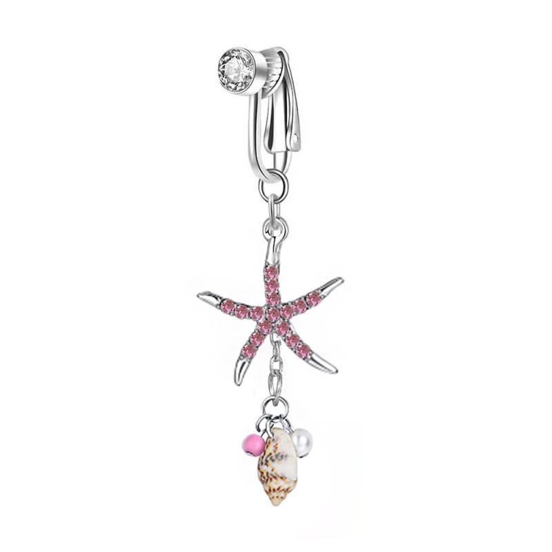 Seestern Diamant Muschel Anhänger Bauchnabelring Clip-On Bauchnabel Fake Piercing Zirkon Knorpel Clip-On Ohrring Körperschmuck
