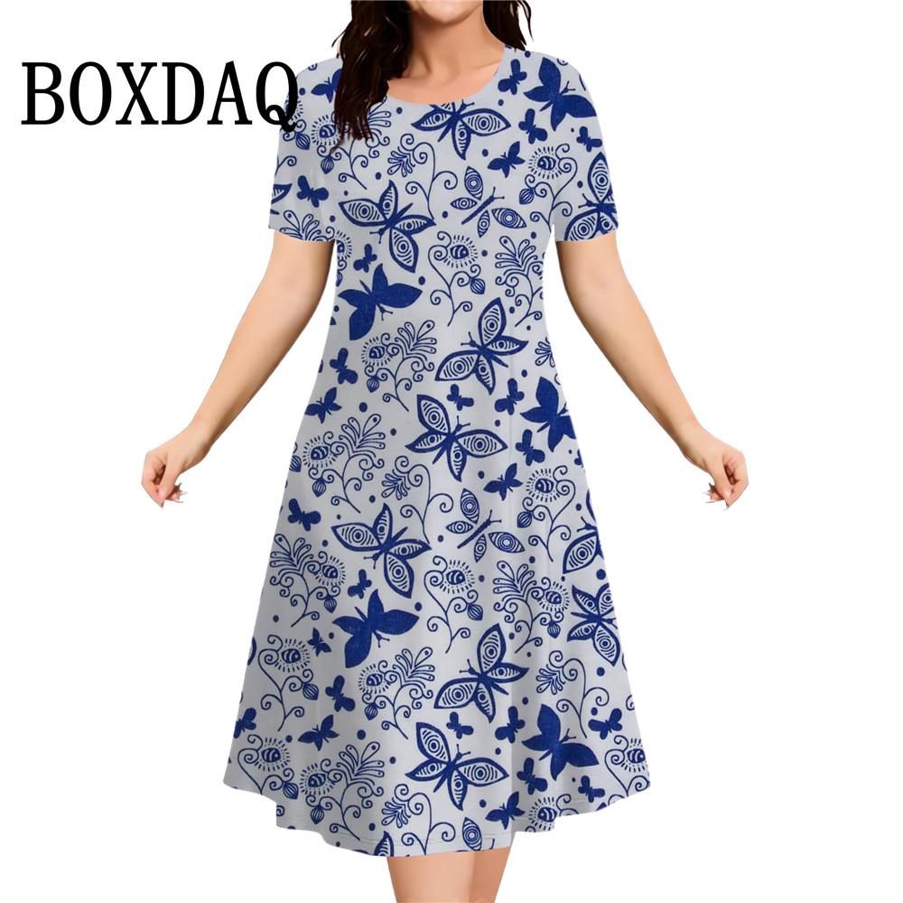 

3D Butterfly Flowers Print Women s Dresses Summer Short Sleeve Clothing Casual Female Dress Retro Loose Plus Size Dress 2026 9XL XL