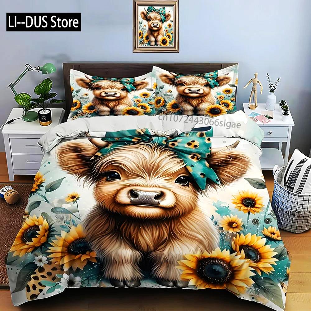 Highland Cattle Print Bedding Set Cute North American Duvet Cover 1 Duvet Cover 2 Pillowcases Adult And Kids Bedding Set Luxury