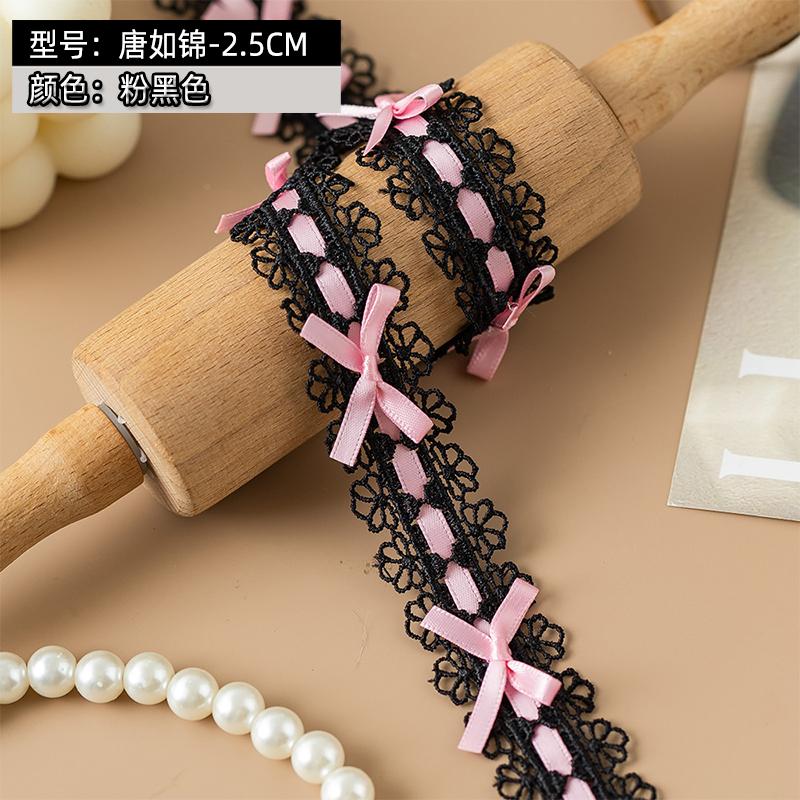 2.5cm Wide Lolita Lace Trim Ribbon For Party Dress Bow Embroideried Trimming Collar Decorative Fabric Sewing DIY Crafts Material