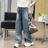 Frühling Herbst Kinderhosen Mädchenjeans Teenager Schule Stern Design Lässige Lockere Jeans für Mädchen Elastischer Bund Kinder Gerade Hosen