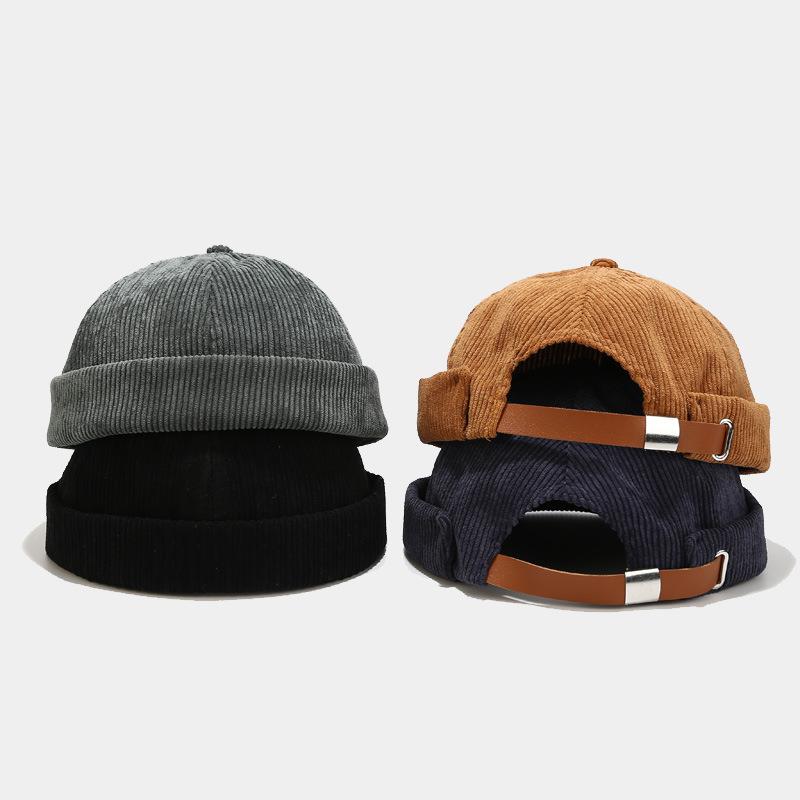 Corduroy Brimless Cap for Men Women Adjustable Landlord Hat Retro Beanie Docker Caps Unisex Hip Hop Hats Streetwear Melon Hat