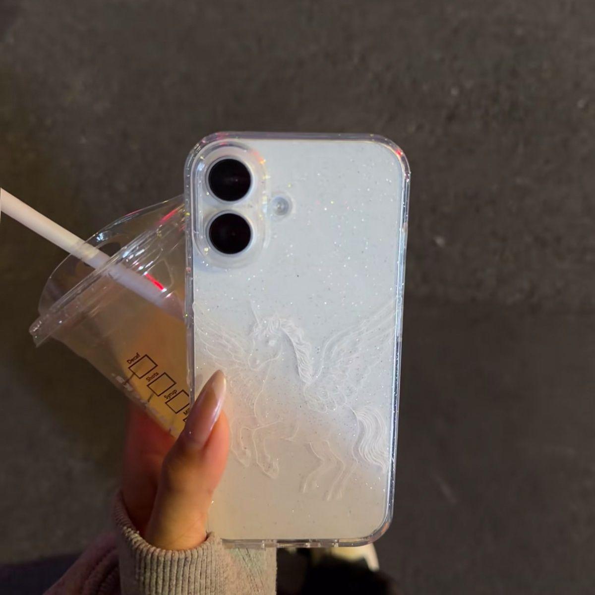 

New Year Glitter Horse Phone Case for iPhone 11-17 Pro Max, Large Hole, Soft Shell iPhone X