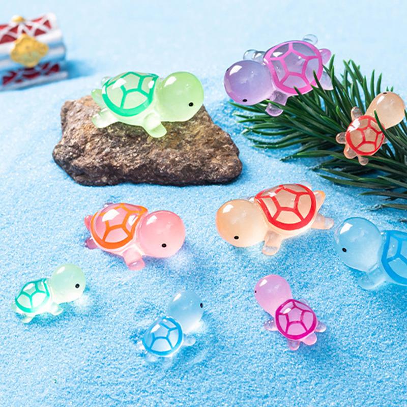 6Pcs/Set Luminous Mini Resin Turtle Car Dashboard Toys Dolls Figures Home Garden Decoration Cartoon Color Car Ornaments Gifts