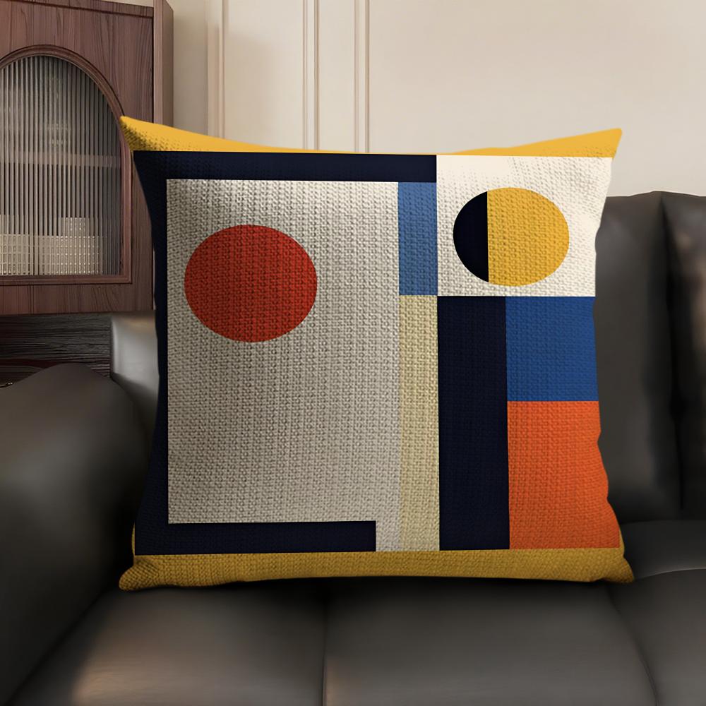 Abstract B-Bauhaus Geometry Pillow Case Natural Linen Organic Fabric Double-Sided Printing Sofa Home Decor Gift Cushion Cover