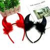 Headpiece Ox Horns Headband Black Feather Demon Hair Hoop  Halloween Costume Accessories
