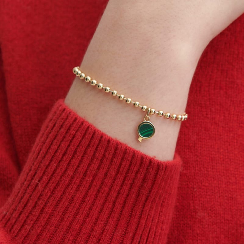 

hyeres-lor Penidor Silver (Y) Flat Ball Bracelet Malachite HL1B3A124Y9175 FREE